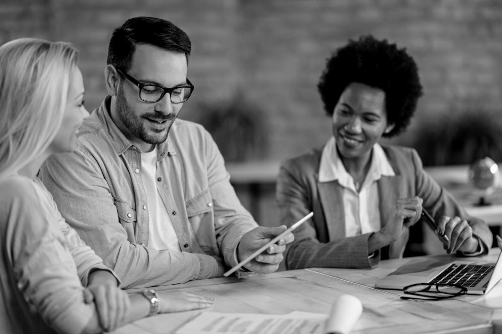 Business professionals collaborating in modern learning environment